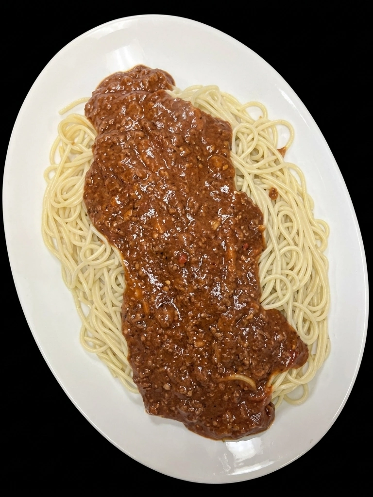 Baked spaghetti with meat sauce and melted mozzarella at Capital Pizza North Edmonton