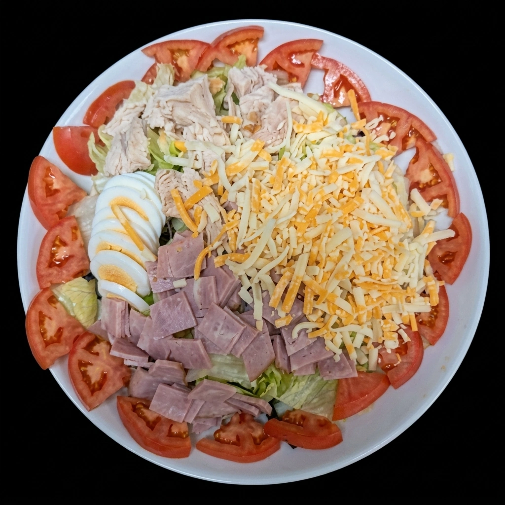 Chef salad with ham, turkey, cheese and garlic toast packed for takeout in Belle Rive Edmonton