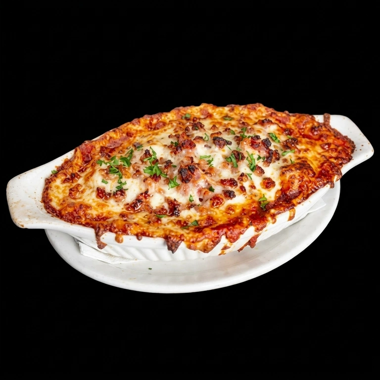 Meat Lovers Lasagna at Capital Pizza & Steak House Edmonton - baked lasagna with meat sauce and garlic toast